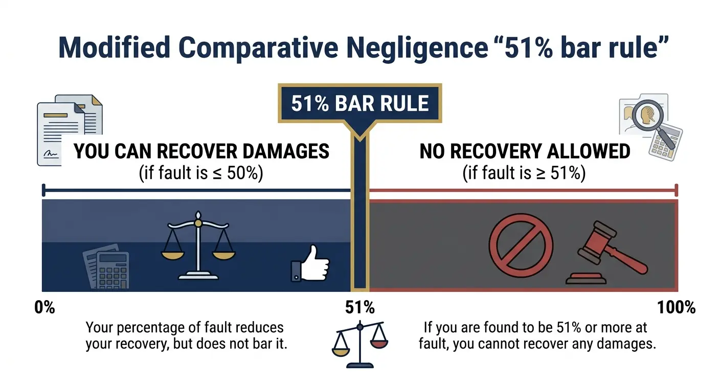 Diagram showing Nevada's 51% bar rule for comparative negligence under NRS 41.141