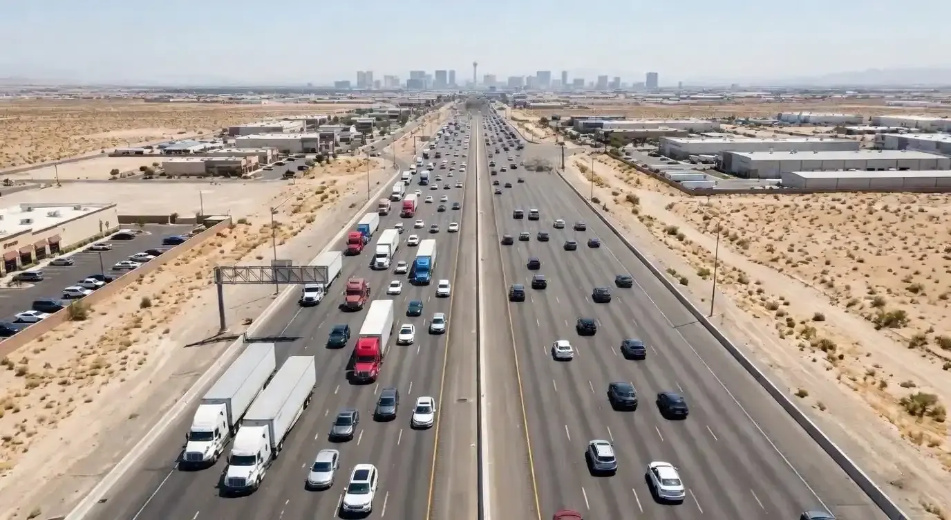 Interstate 15 traffic in Las Vegas where truck accidents frequently occur
