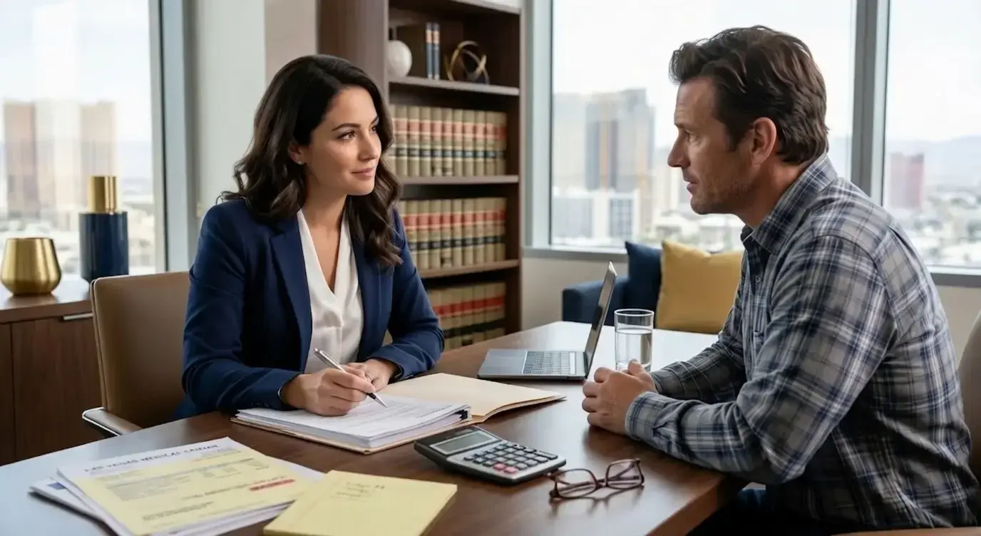 Las Vegas truck accident lawyer reviewing a case with an injured client